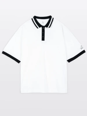 Biała koszulka polo z krótkim rękawem z kontrastową lamówką Reporter