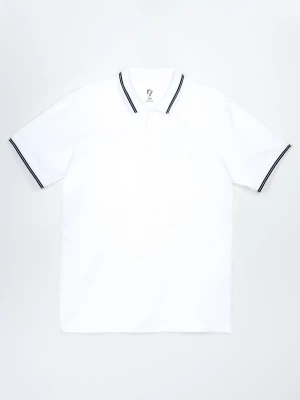 Biała koszulka polo z krótkim rękawem z kontrastowymi paskami