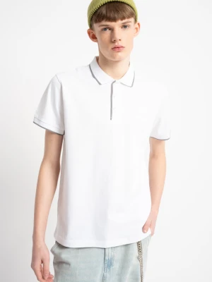 Biała koszulka polo z krótkim rękawem z szarymi elementami Reporter Young