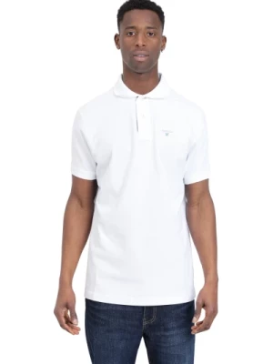 Biała Koszulka Polo z Szarym Niebieskim Logo Barbour