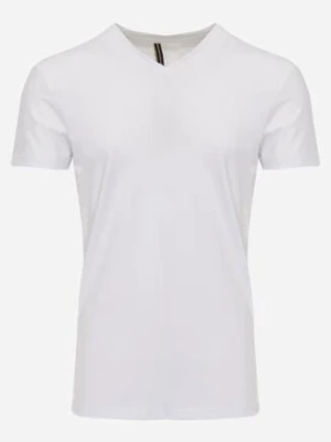 Biała Koszulka T-shirt z Bawełny z Dekoltem w Serek Rionisse