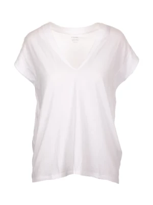 Biała koszulka z bawełny Pima z dekoltem w serek Frame