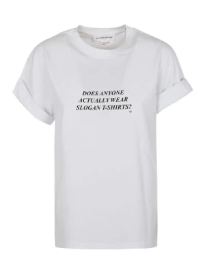 Biała Koszulka z Czarnym Nadrukiem Victoria Beckham
