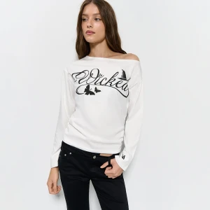Biała koszulka z długim rękawem i nadrukiem Wicked House
