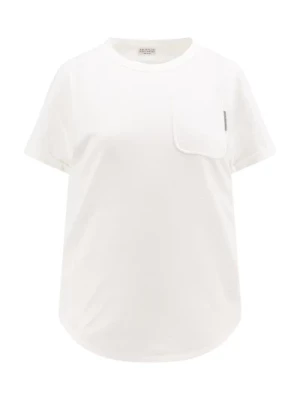 Biała koszulka z kieszonką i okrągłym dekoltem Brunello Cucinelli