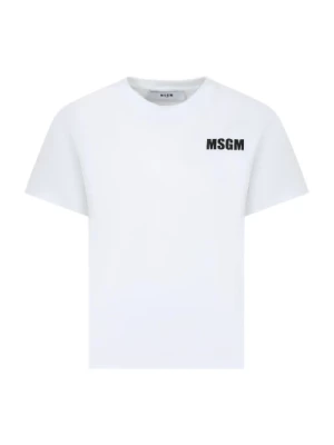 Biała koszulka z kontrastowym nadrukiem logo dla chłopców i dziewcząt Msgm
