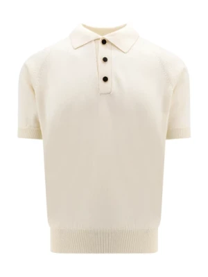 Biała koszulka z krótkim rękawem i emaliowanym zapięciem na guziki Lardini