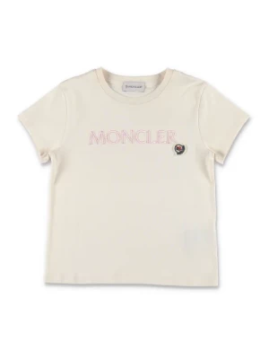 Biała koszulka z krótkim rękawem i haftem Moncler
