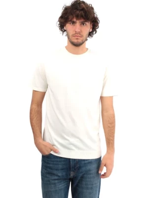 Biała Koszulka z Krótkim Rękawem z Okrągłym Dekoltem z Kompaktowej Bawełny Daniele Fiesoli