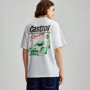 Biała koszulka z nadrukiem Castrol Power Racing House