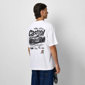 Biała koszulka z nadrukiem Castrol Power Racing House