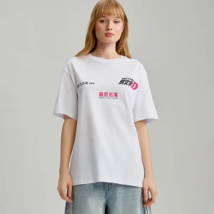 Biała koszulka z nadrukiem Initial D z przodu i z tyłu House
