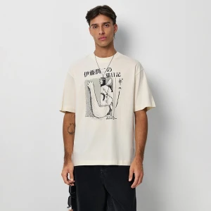 Biała koszulka z nadrukiem Junji Itō Cat Diary House