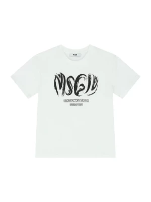 Biała koszulka z nadrukiem logo dla chłopców i dziewcząt Msgm