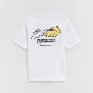Biała koszulka z nadrukiem Pompompurin Cinnamoroll House