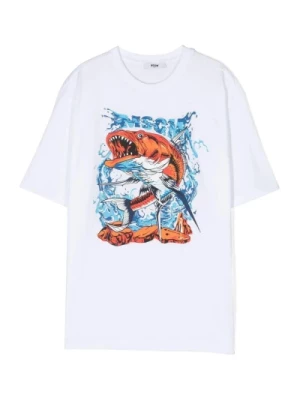 Biała koszulka z nadrukiem rekinów dla dzieci Msgm