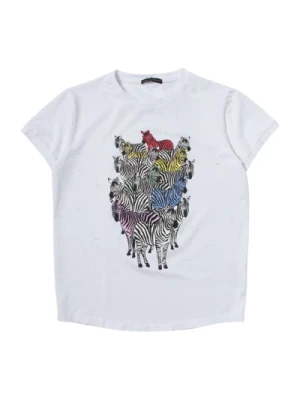 Biała koszulka z nadrukiem zebry dla dzieci z rozdartym detalem Daniele Alessandrini