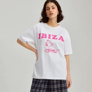 Biała koszulka z napisem Ibiza i motywem Snoopy'ego House