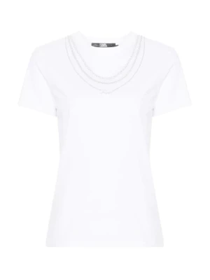Biała koszulka z srebrnymi naszyjnikami Karl Lagerfeld