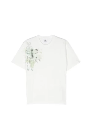 Biała koszulka z szarym nadrukiem i logiem C.p. Company