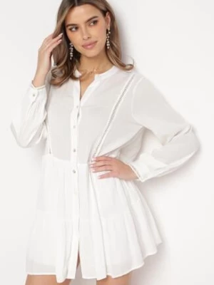 Biała Koszulowa Sukienka w Stylu Boho z Rozkloszowanym Dołem Liorda