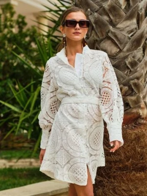 Biała Koszulowa Sukienka z Koronką Lenora elsa.m by may