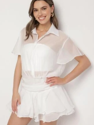 Biała Koszulowa Sukienka z Krótkim Rękawem i Falbankami Miradira retro & icone