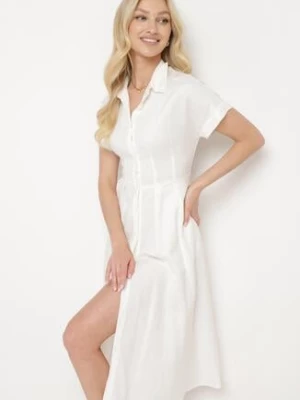 Biała Koszulowa Sukienka z Lnem i Wiskozą Ircilla