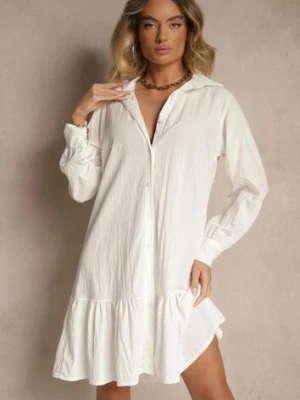 Biała Koszulowa Sukienka z Wiskozą Zakończona Falbanką Tirzedi j studio