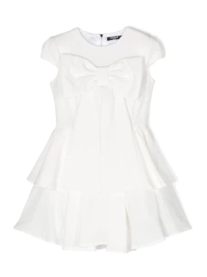 Biała Krepa Sukienka Warstwowy Design Balmain
