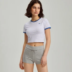 Biała krótka koszulka w paski z kokardką House