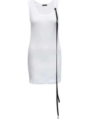 Biała Krótka Sukienka z Wstążką z Logo Ann Demeulemeester