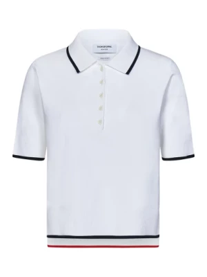 Biała krótka sweterkowa koszulka polo Thom Browne