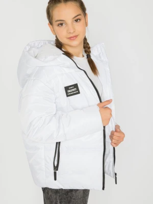 Biała kurtka dla dziewczyny z kontrastowymi zamkami Reporter