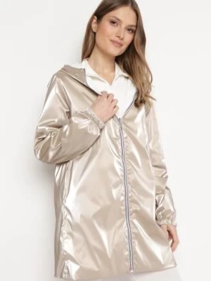 Biała Kurtka Dwustronna z Nieodpinanym Kapturem i Metalicznym Efektem Lirednil melya by melody