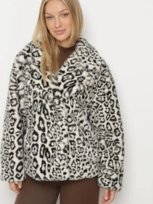 Biała Kurtka Futerko w Panterkę z Kieszeniami Fidelis ann gissy