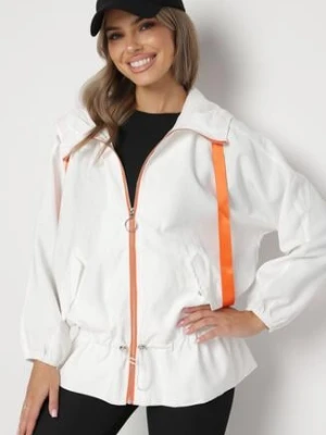 Biała Kurtka Jednorzędowa z Bawełną Kapturem i Wstążką Zakończona Ściągaczem Martinis h&s