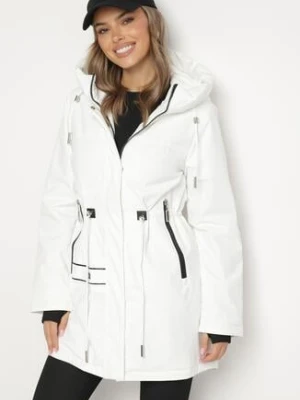 Biała Kurtka Parka Zapinana na Napy Ściągana w Pasie Troczkami Arstilla rosse line