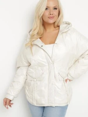 Biała Kurtka Pikowana z Kapturem i Kieszeniami o Pudełkowym Kroju Eravinna bh forever