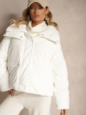 Biała Kurtka Sztruksowa o Prostym Kroju z Szerokim Kołnierzem Reanieth ann gissy