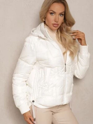 Biała Kurtka z Odpinanym Kapturem Dłuższym Tyłem i Ściągaczami z Pikowanym Przeszyciem Zinlea swest