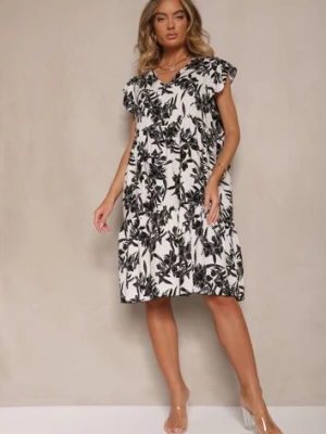 Biała Kwiatowa Rozkloszowana Sukienka z Bawełny Liravira defox