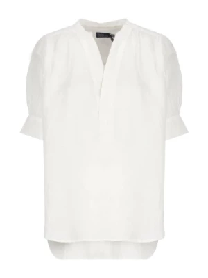 Biała lniana koszula z dekoltem V Ralph Lauren
