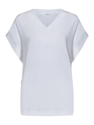 Biała luźna koszulka z V-neckiem i guzikami Malo
