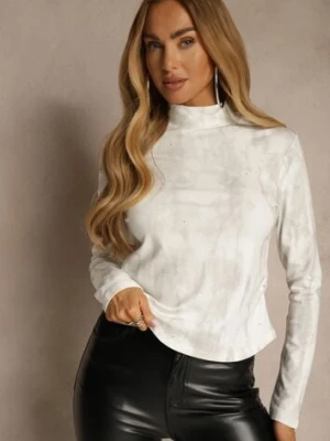 Biała Marszczona Bluzka Longsleeve z Półgolfem Ralinda