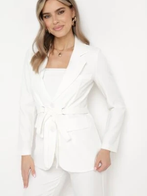 Biała Marynarka Jednorzędowa z Ozdobnym Paskiem i Klapami Orianella lily rose