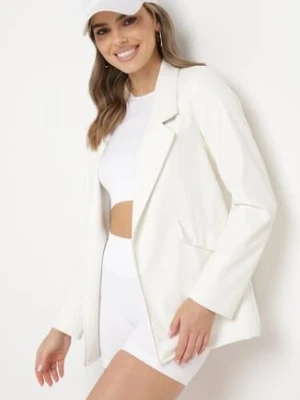 Biała Marynarka o Pudełkowym Fasonie z Ekoskóry z Poduszkami w Ramionach Sunins lily rose