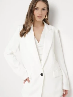 Biała Marynarka Zapinana na Guzik z Kieszeniami Polxeni retro & icone