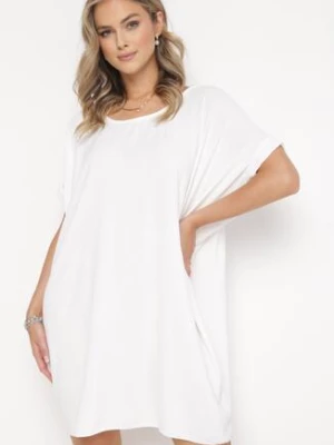 Biała Mini Sukienka z Krótkim Rękawem o Fasonie Nietoperza Kharson new collection