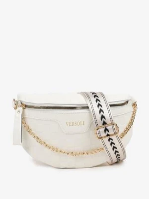 Biała Nerka Zdobiona Tłoczeniem z Łańcuszkiem i Dodatkowym Paskiem na Ramię Aliviana versoli